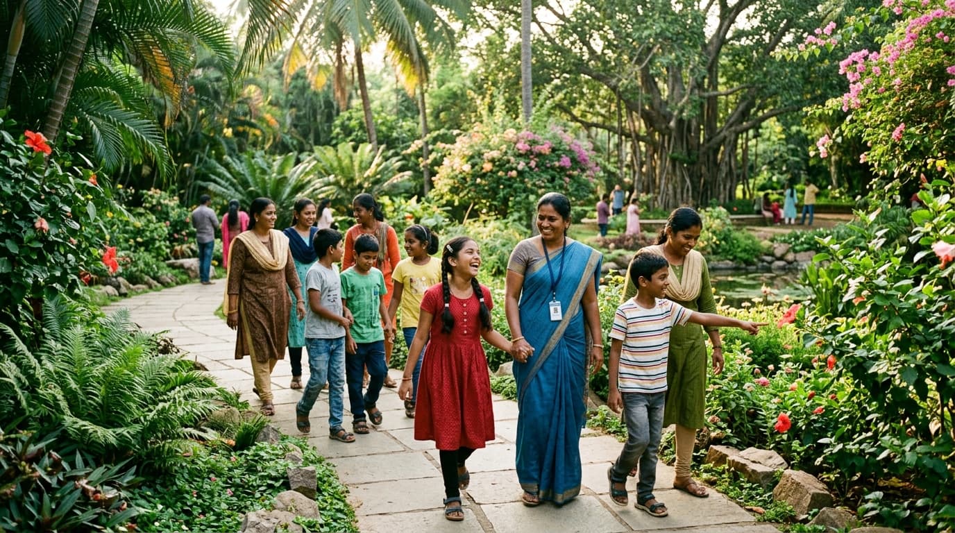 Illustrative representation of children and mentors engaged in outdoor community activities